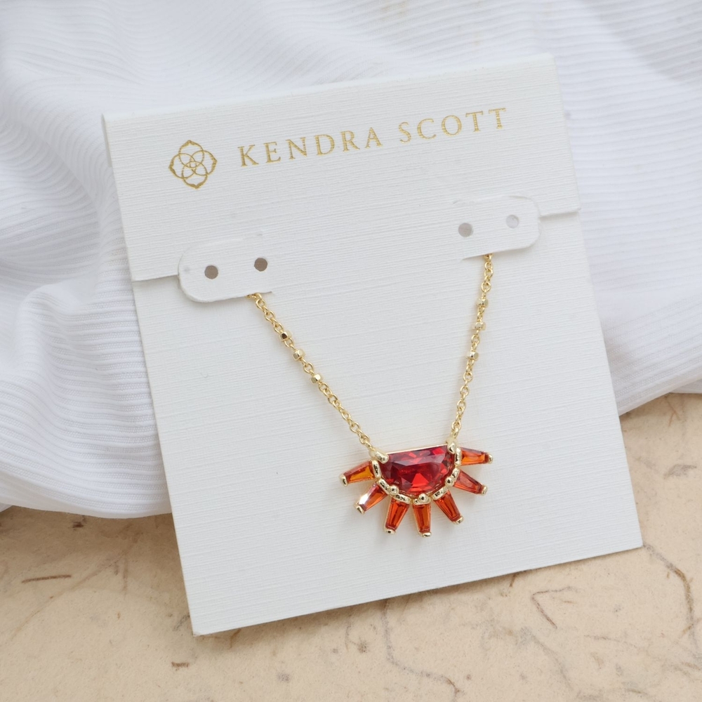 Kendra Scott Gold Samantha Sun Necklace Orange Glass